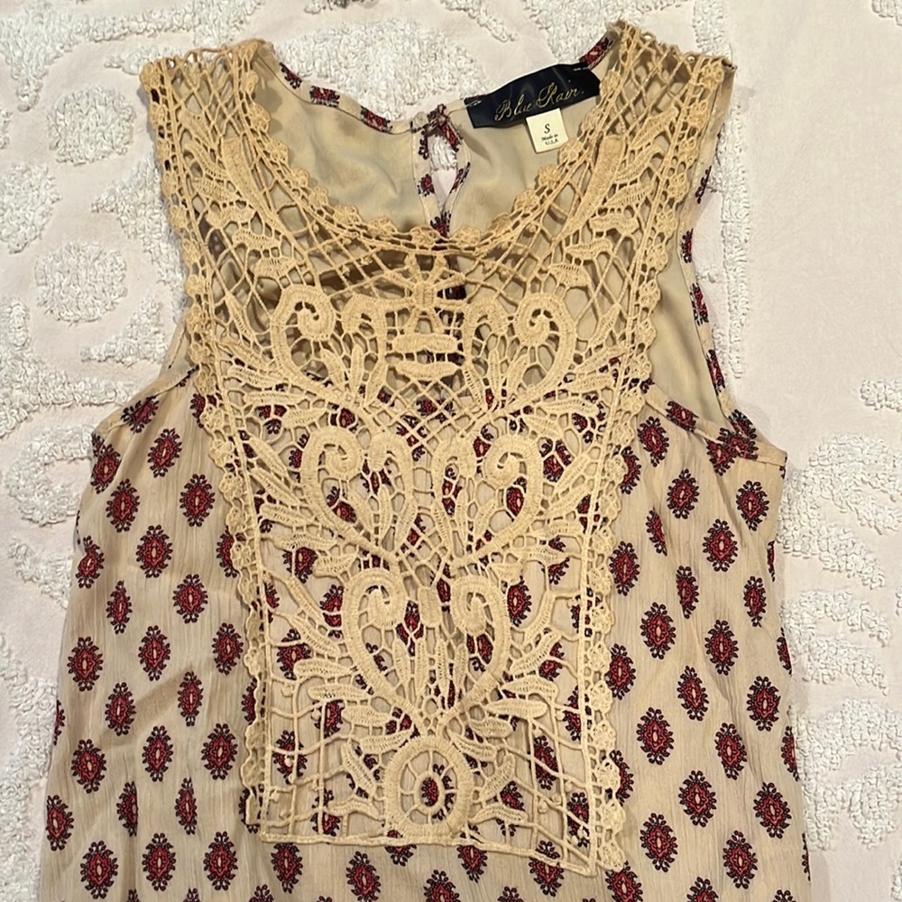 Blue Rain Shift Dress with Crochet Top